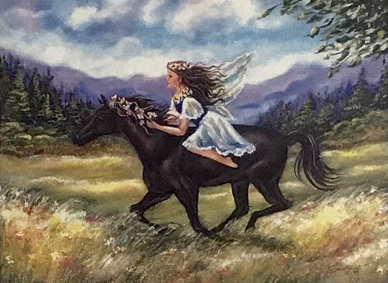 Limited Edition Lithograph of Fairy on Horse by Mishell Swartwout in