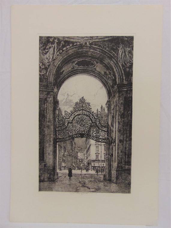 St. Michaels Gate, Vienna by Luigi Kasimir, Etching, Estate Signed