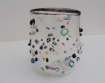 Hand blown clear multicolor speckled glass