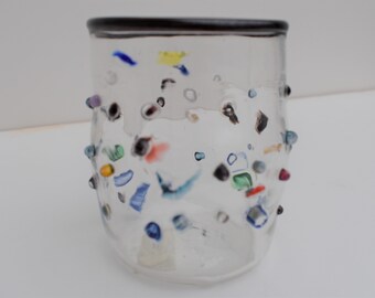 Hand blown clear multicolor speckled glass