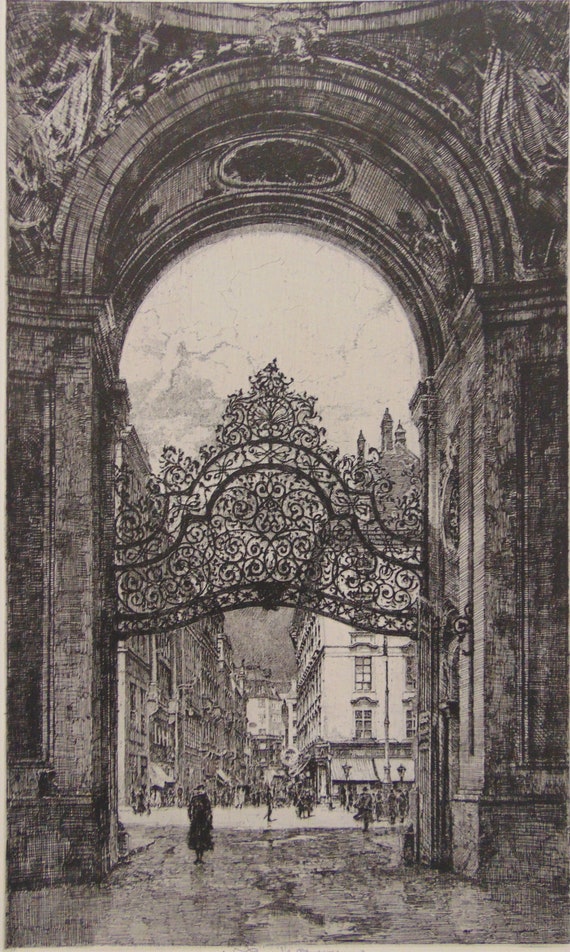St. Michaels Gate, Vienna by Luigi Kasimir, Etching, Estate Signed