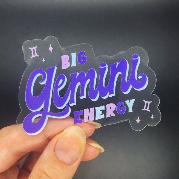 Big Gemini Energy Sticker, Zodiac, Birthday Gift, Cute Accessories, Clear Sticker, Waterproof