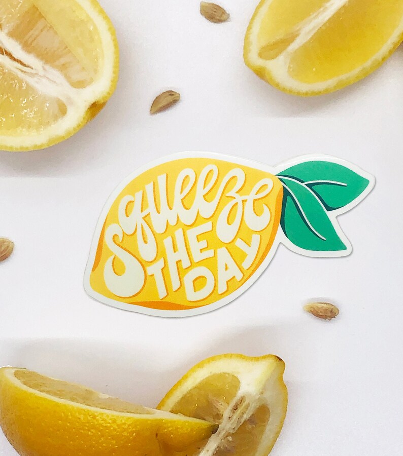 Squeeze the Day Sticker, Vinyl Sticker, Hand-Lettered, Waterproof image 1