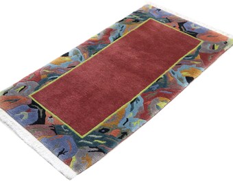 Tapis VINTAGE ancien - 50cm x 99cm - 100% laine noué main - petit