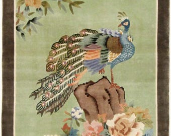 Origineel Chinees handgeknoopt zijden tapijt van pure zijde, Chinees tapijt, Oosters tapijt, zijden tapijt, 125 x 70 cm, Miniatuur, in topconditie