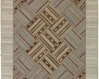 Orientalische Handgewebt Modern Kelim Neu Unbenutzt Natur Farbe Patchwork Design 242 x 168 cm Artikel Nr : 7529