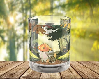 Copo de Vidro Cogumelo da Floresta, Copo Térmico Estilo Cottage com Estampa de Caracol Fofo, Copo Aconchegante com Tema de Outono e Natureza, Presente Exclusivo para Amantes de Fungos da Floresta, Equipe Paisagem Florestal