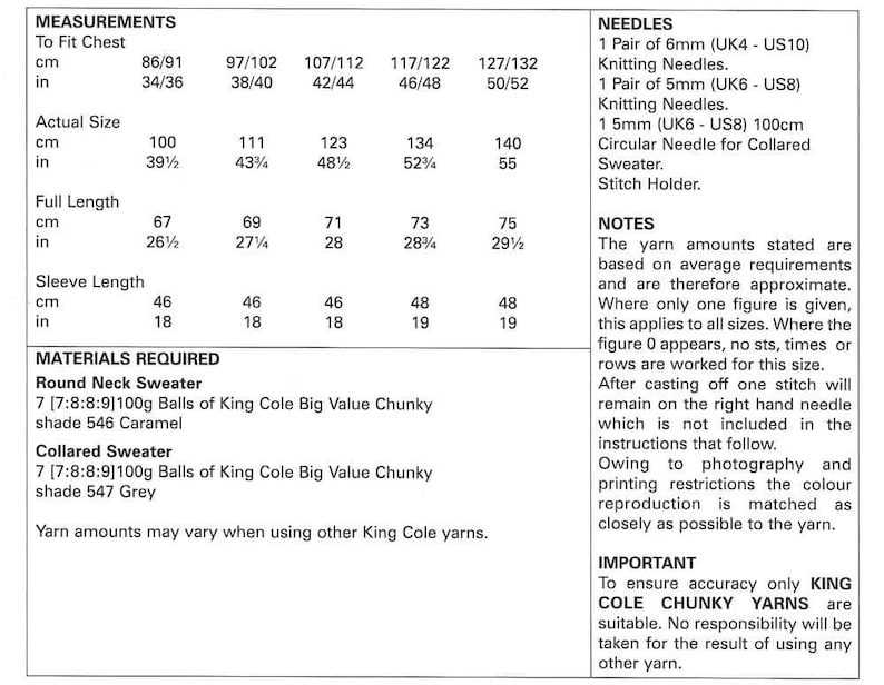 King Cole Knitting Pattern 5819 - Etsy