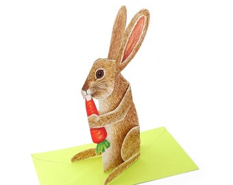 Biglietti Di Pasqua 3D Pop-Up Con Coniglietto E Cestino Di Uova - Set Con Busta - Cartoncino Colorato Per Bambini E Adulti