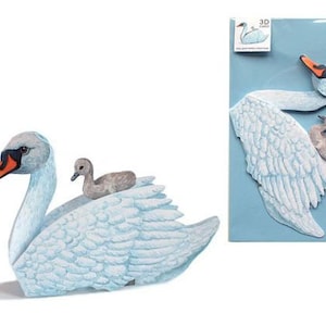 Carte animaux 3D "Cygne avec poussins" carte de voeux