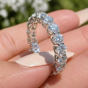 Lab Grown Diamond Eternity Ring 14K White Gold Dainty Wedding Band Stackable