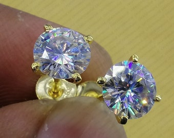 14K Gold Moissanite Stud Earrings: Round Cut Martini Setting