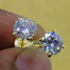Moissanite Stud Earrings • 14K Gold Solid • Round Cut • Moissanite Stud • Silver Stud Earrings • Moissanite Earring • Martini Setting
