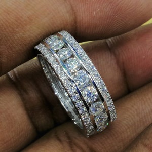 Mens Moissanite Wedding Band, Round Cut Moissanite Eternity Unsex Band, Moissanite Mens Eternity Band, Solid 14k Gold Ring