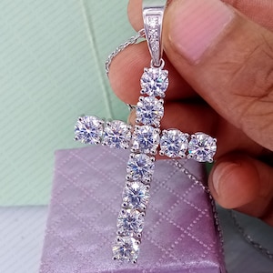 PASSES DIAMOND Tester Real Moissanite Pendant, Mens or Womens MOISSANITE Cross Pendant, Moissanite Tennis Cross Pendants