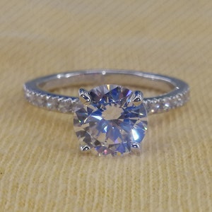 Moissanite Wedding Anniversary Ring, 2ct Round Cut Moissanite Engagement Ring, 4 Prongs Solitaire Ring, Vintage Ring,Womens Anniversary Gift