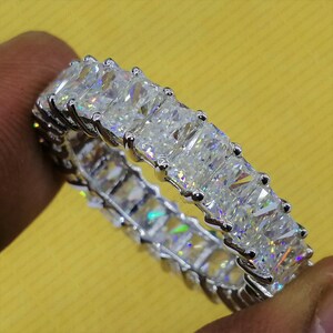 Moissanite Women's Wedding Eternity Ring, Moissanite Radiant Cut Eternity Band, Bridal Wedding Band Ring, Sterling Silver Ring