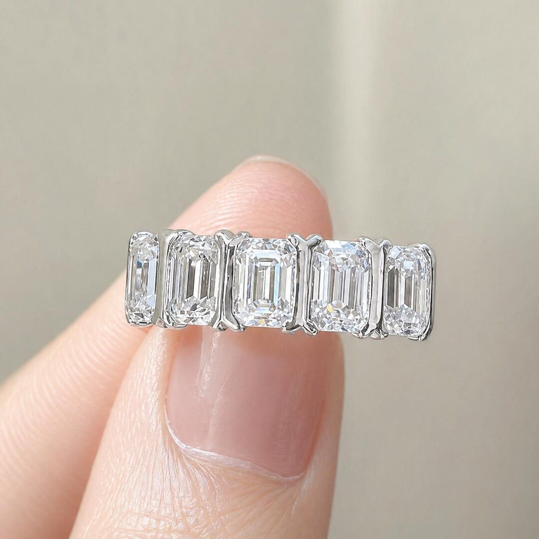 2.78ct Emerald Cut Lab Grown Diamond Eternity Band 2.89CT Wedding Ring ...