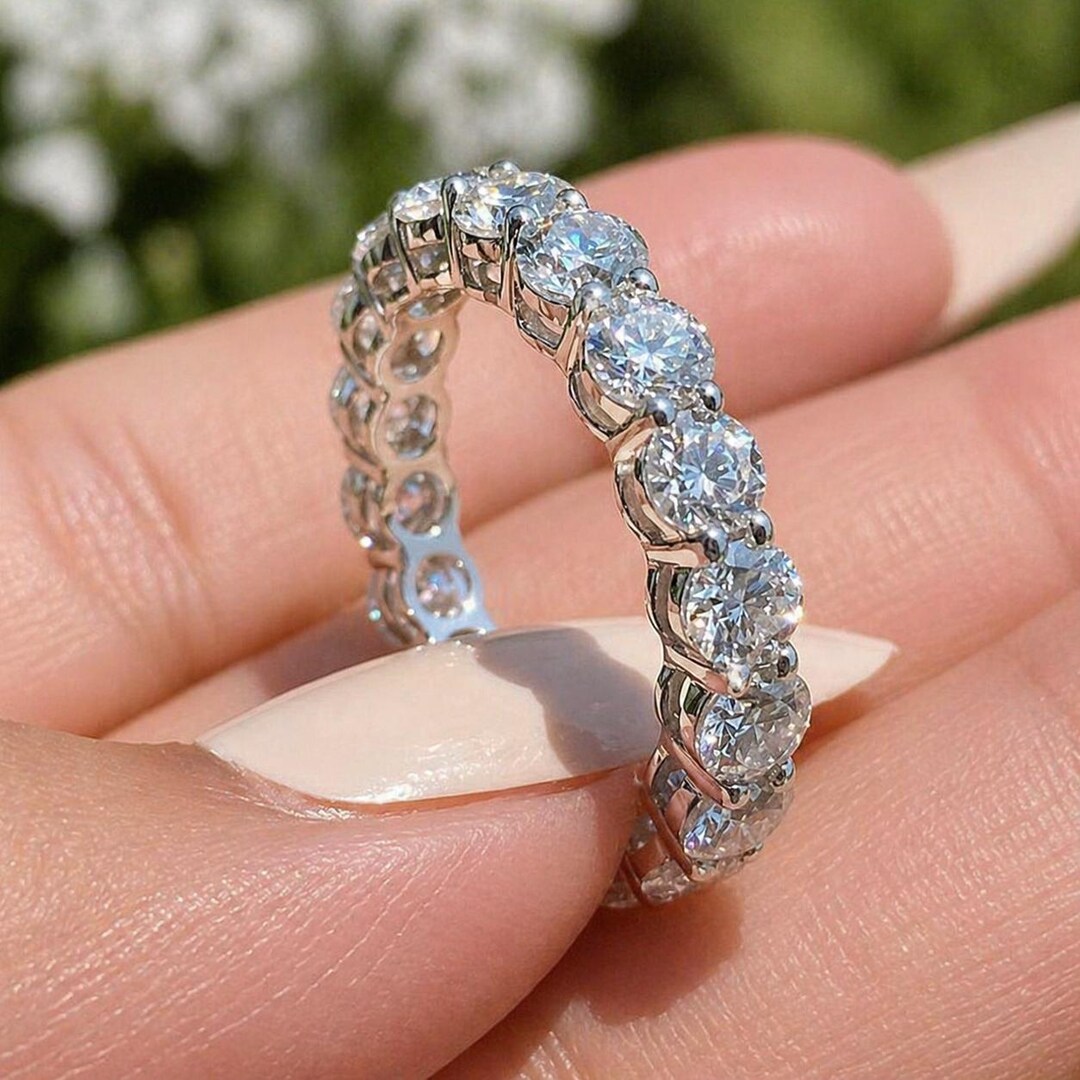 Lab Grown Diamond Eternity Ring 14K White Gold Dainty Wedding Band ...