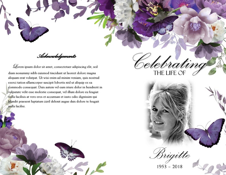 Paper Invitations And Announcements Funeral Program Template 4 Page Bi
