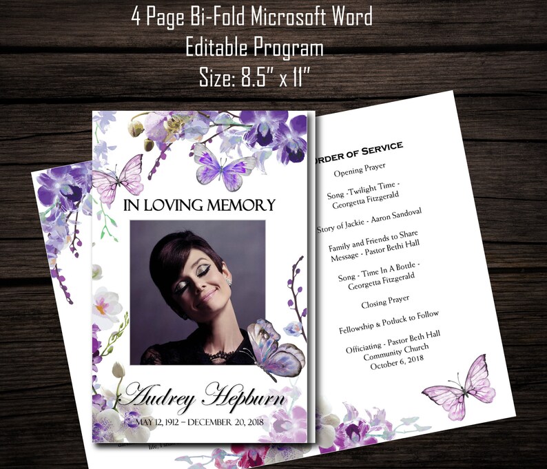 Funeral Program Template 4 Page Bi fold Program Microsoft Etsy Australia