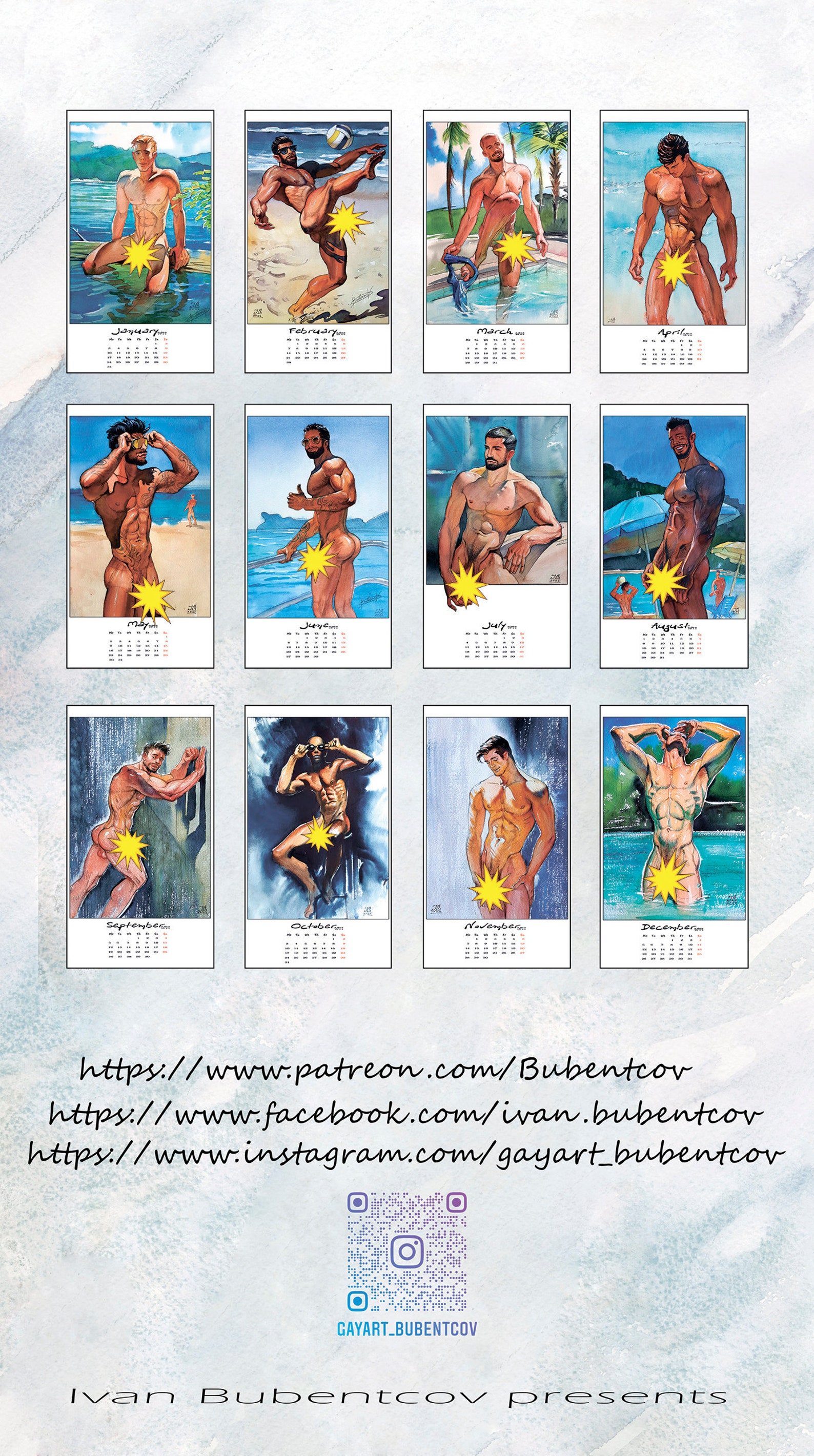 Art Gay Kalender 2022 Aquarell-2 von Ivan Bubentcov  Etsy