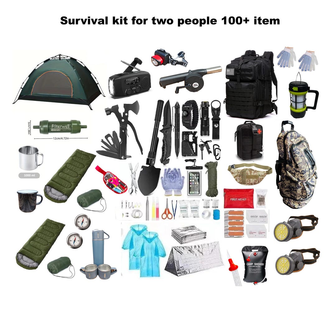 BEST Emergency Survival Kit for Two: Tactical Backpack, Tents, Water ...
