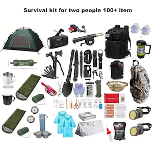 BEST Emergency Survival Kit for Two: Tactical Backpack, Tents, Water Filter, Food, First Aid Kit, Fire Starter. Camping, Hiking Trekking Kit