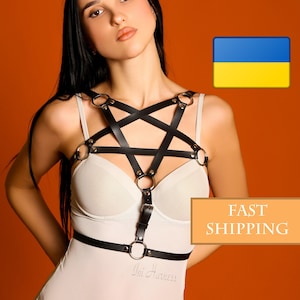 Leather bra harness, belt harness,cage bra body harness,plus size harness bra,leather chest harness,black harness bra