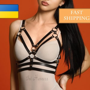 Leather harness bra, breast harness, chest harness leather,bondage harness bra,plus size bralette, chest harness woman
