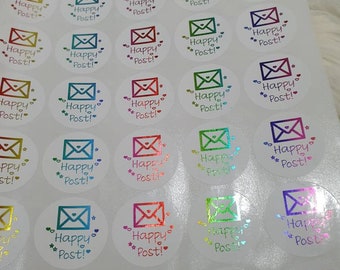 Happy post mail stickers  handmade business logo stickers foiled transparent gloss matt labels custom packaging orders