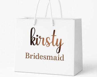 personalisierte Hochzeit Brautjungfer Geschenk Tasche, weiße oder schwarze Geschenk Tasche,Leavers, Trauzeuge Tasche, Bräutigam, Braut