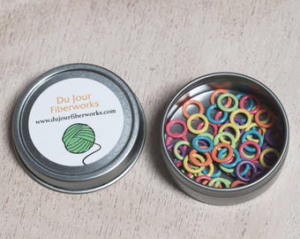 Rainbow Stitch Marker Set: 60 Metal Knitting Crochet Markers in Tin