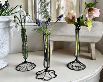 Glass & Wire-Work Bud Vases