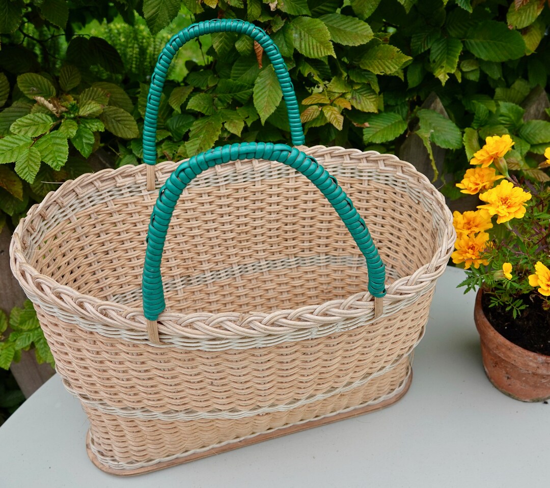 Tall Vintage Wicker Shopping Basket Etsy