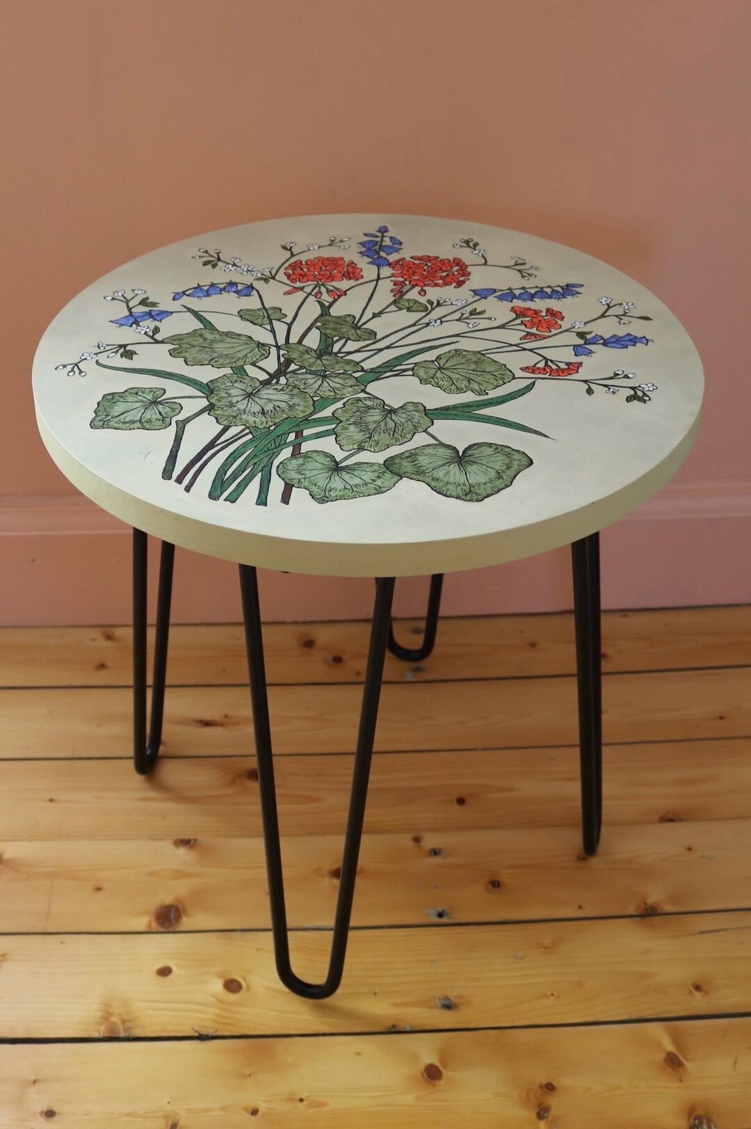 Handpainted Botanical Side Table | One-of-a-kind Floral Accent Table ...
