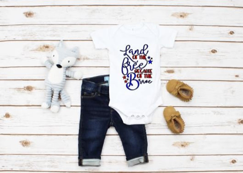 4th of July Boys Onesie Land of the Free because of the Brave Onesie Independence Day Brave USA Girls Onesie Free Summer