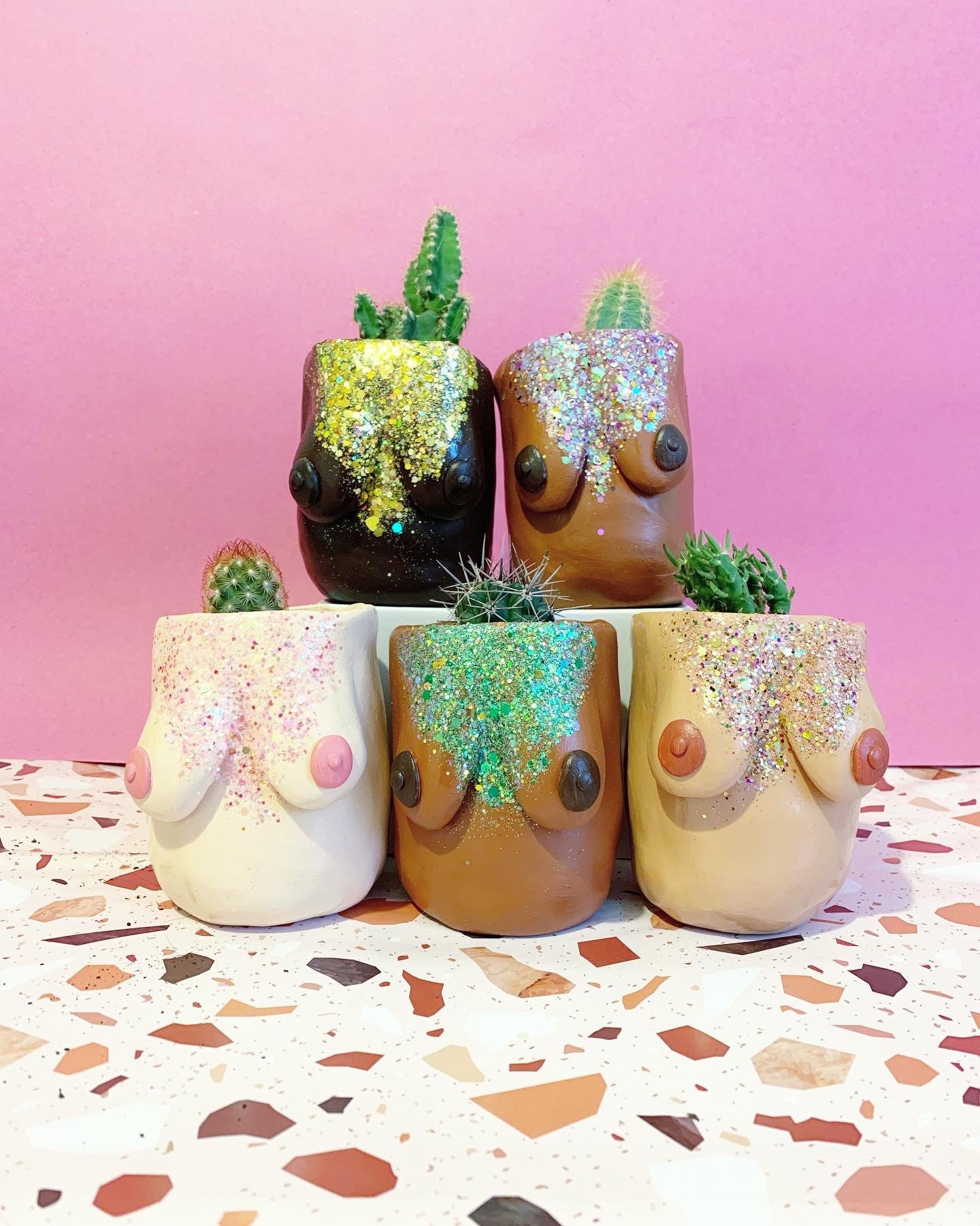 Glitter Goddess Hand Crafted boob pot (with option to personalise)