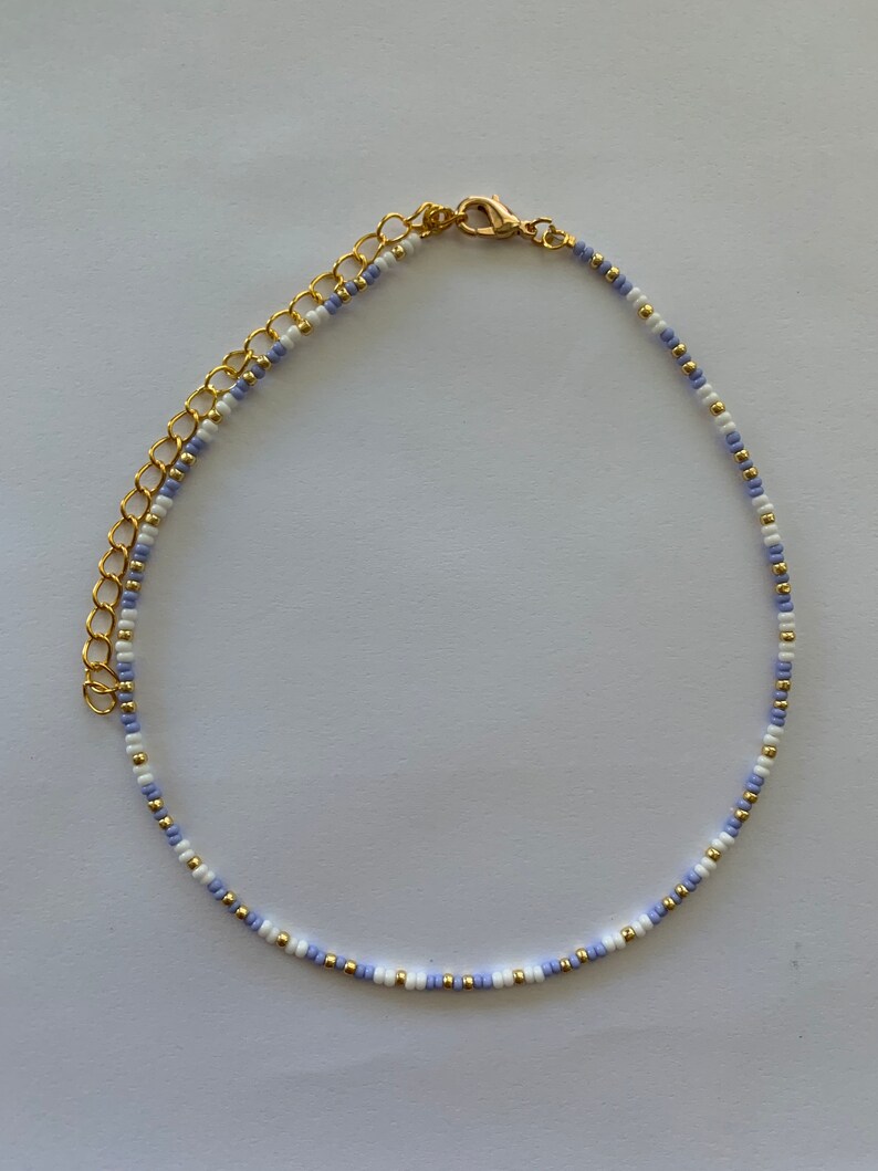 Lavender White and Gold Beaded Choker Necklace