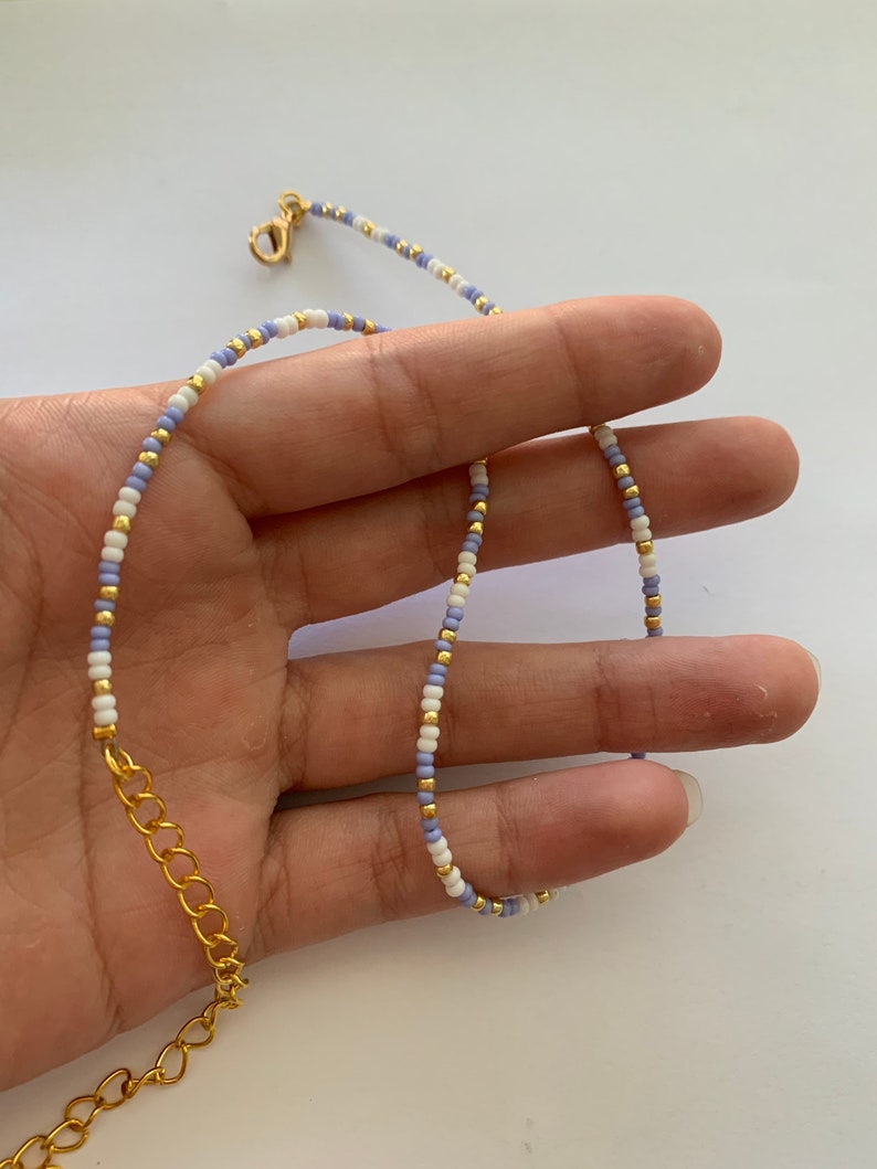 Lavender White and Gold Beaded Choker Necklace