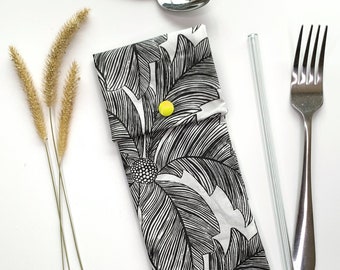 Waterproof cutlery case | Black Leaves, cutlery bag on the go, cutlery bag, toothbrush case, sustainable gift, zero waste