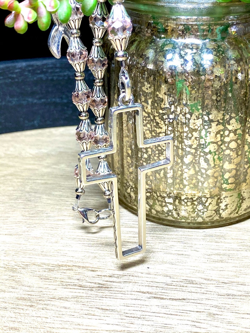 Auto Rosary Breast Cancer Charm October Birthstone Rearview Etsy