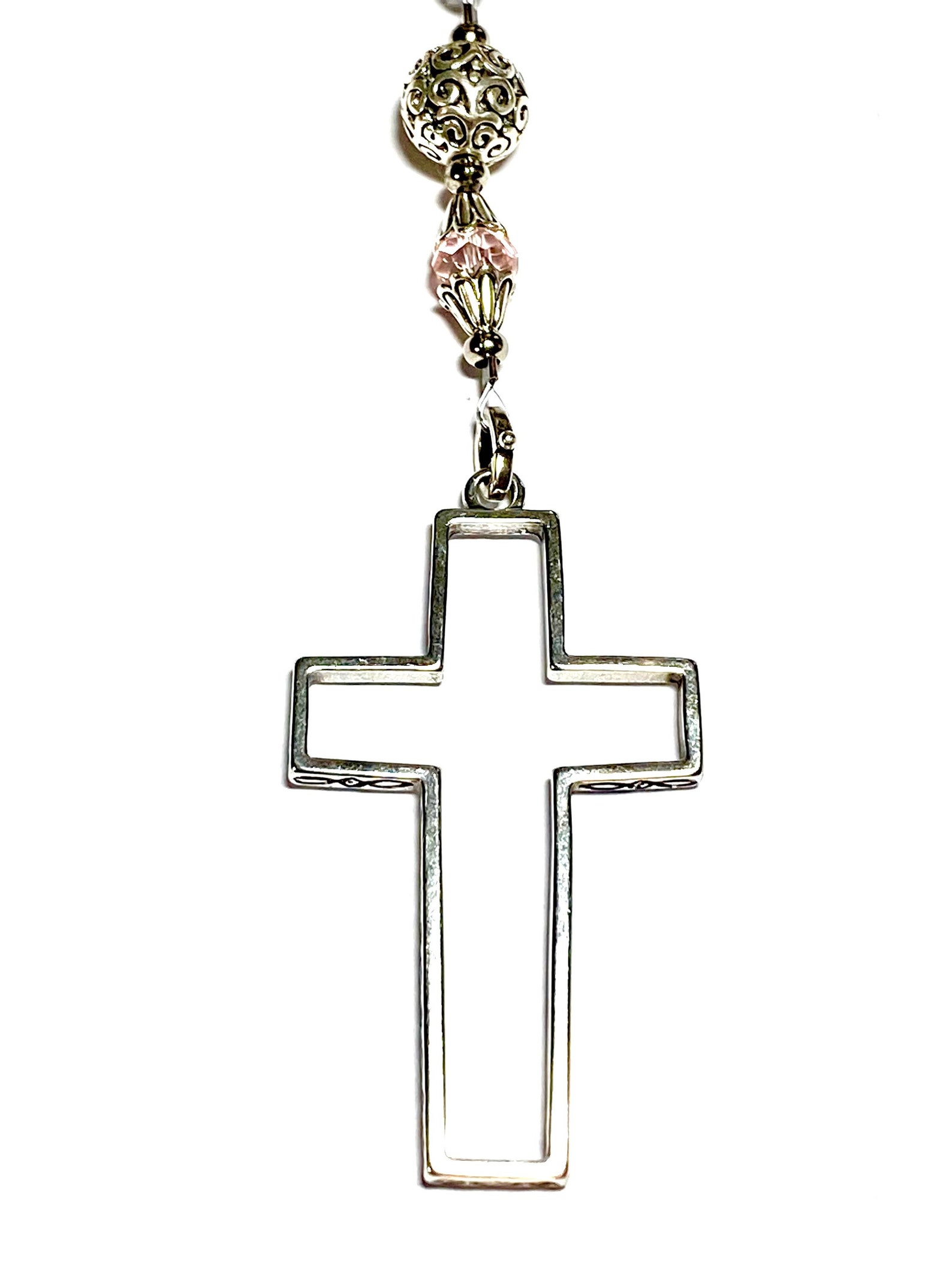 Auto Rosary Breast Cancer Charm October Birthstone Rearview Etsy