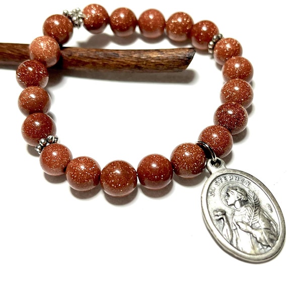 St. Stephen Bracelet, Beads Bracelets, Gifts, Bracelets, Saint Bracelets, Birthday Gifts, Sand Stone, For Men And Women.