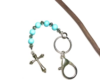 Cross Key Chain, Cross Key Chain, bead Keychain, Personalized Cross Keychain, Confirmation Keychain, Cross Gift, Pewter Keychain.