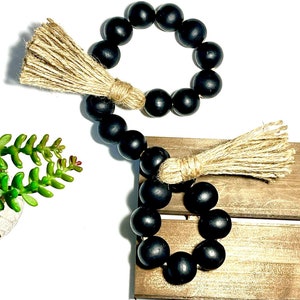 Black Wood Bead Garland, Farmhouse Wood Garland, Modern Beaded Garland ...
