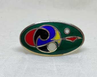 Celtic Tara Ware Colorful Enamel and Sterling Brooch