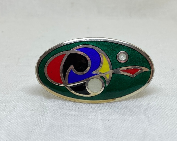Celtic Tara Ware Colorful Enamel and Sterling Brooch