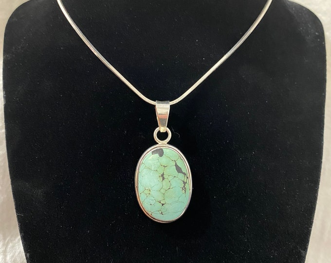 Perfectly Simple Turquoise and Sterling Pendant Necklace