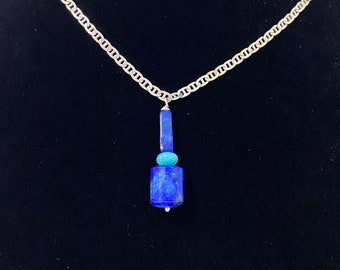 Lapis and Amazonite Sterling Mariner Link Pendant